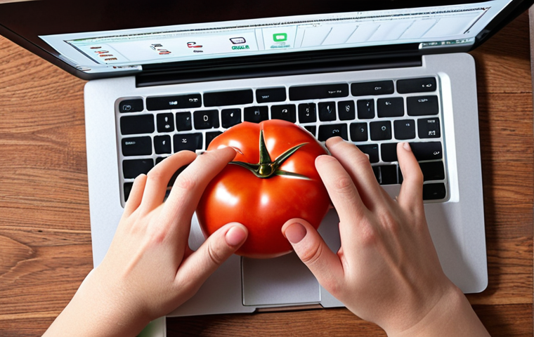 **
Person using a Pomodoro timer while studying online. Laptop open with a course visible, a timer on the desk. The scene should suggest focused work and short breaks. Use natural lighting to show productivity.