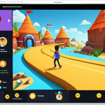 **

A vibrant, interactive online learning platform interface. Features include personalized learning paths (represented by winding roads or customizable avatars), gamified elements (badges, progress bars turning into treasure chests), and collaborative spaces (a bustling forum with diverse faces represented as icons).  Focus is on bright colors and a sense of playfulness.

**
