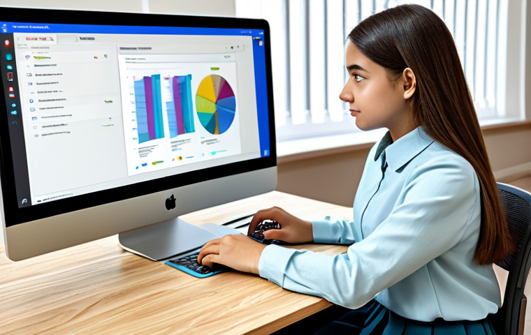 디지털 학습 환경에서의 새로운 기술 동향 - Personalized Learning with AI**
"A young woman wearing a modest blouse and skirt, sitting at a desk...