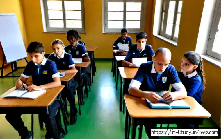 디지털 학습 도구의 긴급 대응 방안 - Photorealistic emergency response scene in an Italian secondary school classroom, calm teacher guidi...